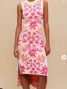 Maje Printed Reversible Floral Beachy Ribbed Stretch Dress